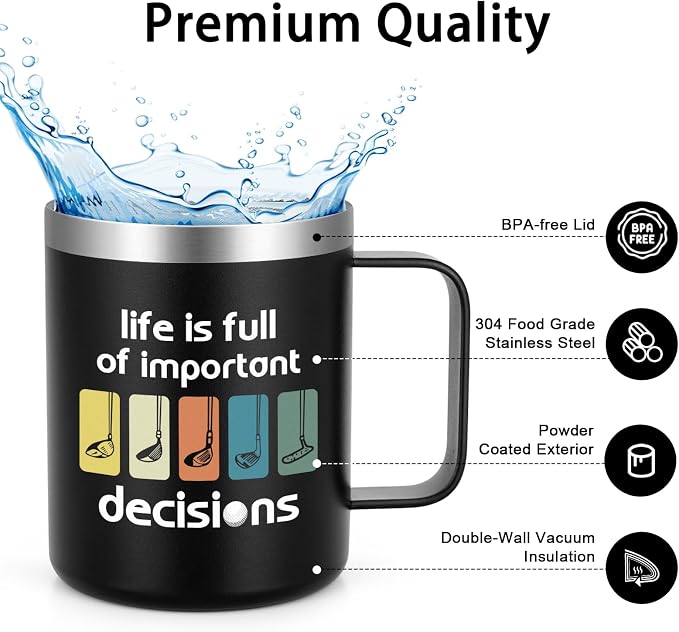 Lifecapido Golf Stainless Steel Coffee Mug, Life is Full of Important Decisions - Image 6