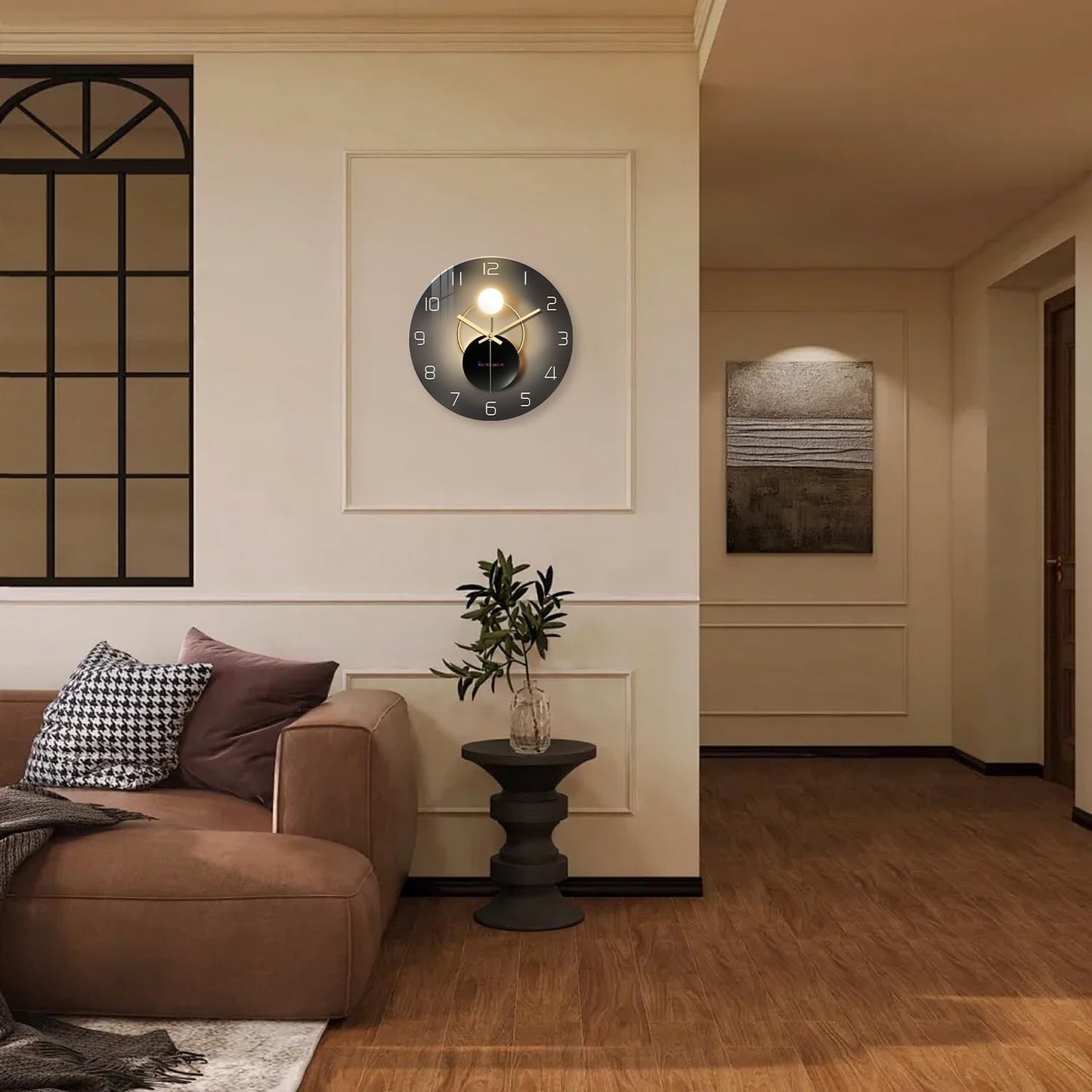 14 Inch Black and Gold Wall Clock for Living Room Decor Silent Wall Clock Non Ticking Glass Wall Clocks Battery Operated