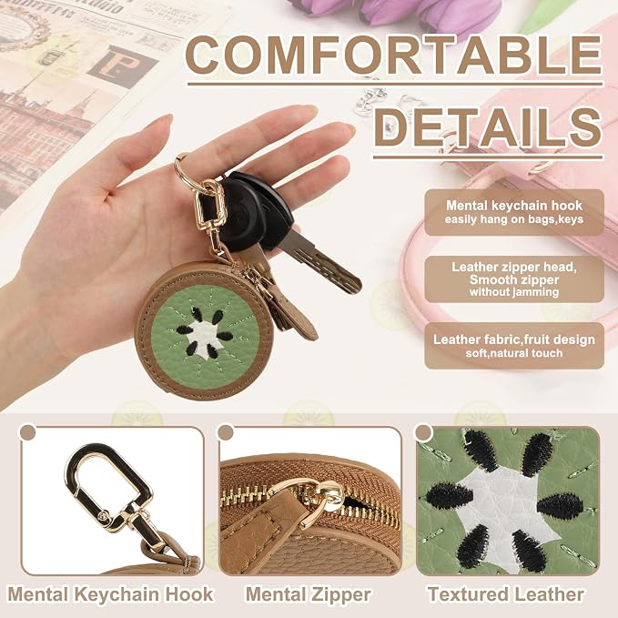 XSUIOY Orange Fruit Coin Purse Keychain Bag Charm, Mini Leather Coin Purse & - Image 3