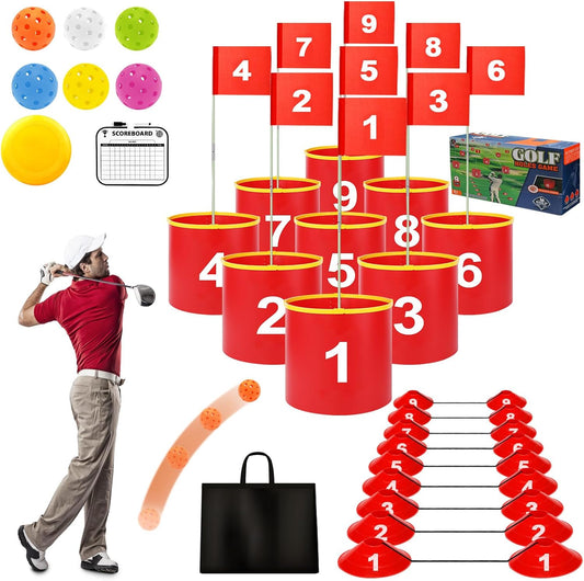 Golf Yard Bucket Games 9 Holes Golf Practice Game with Flag, Golf Chipping Game for Kids and Adults Outdoor Indoor Portable Backyard Golf Game for Park, Beach, Backyard, Lawn