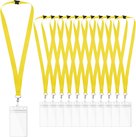 12-Pack Yellow Breakaway Lanyards with Waterproof Badge Holders, Polyester Neck Straps for ID Cards, Events, Office, and Schools
