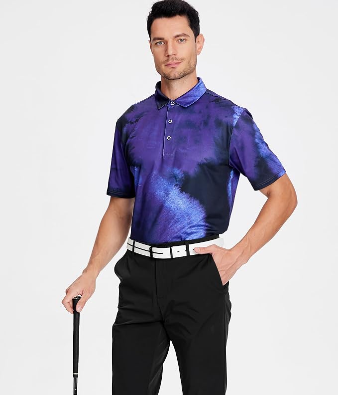 Esabel.C Golf Shirts for Men Dry Fit Performance Short Sleeve Print Moisture - Image 3