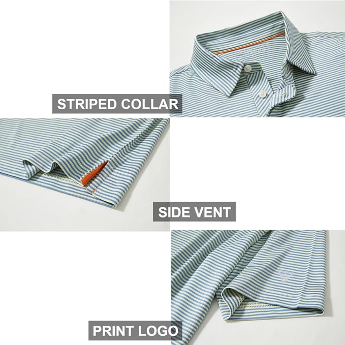 Men's Golf Polo Shirts Short Sleeve Striped Performance Moisture Wicking Dry - Image 4