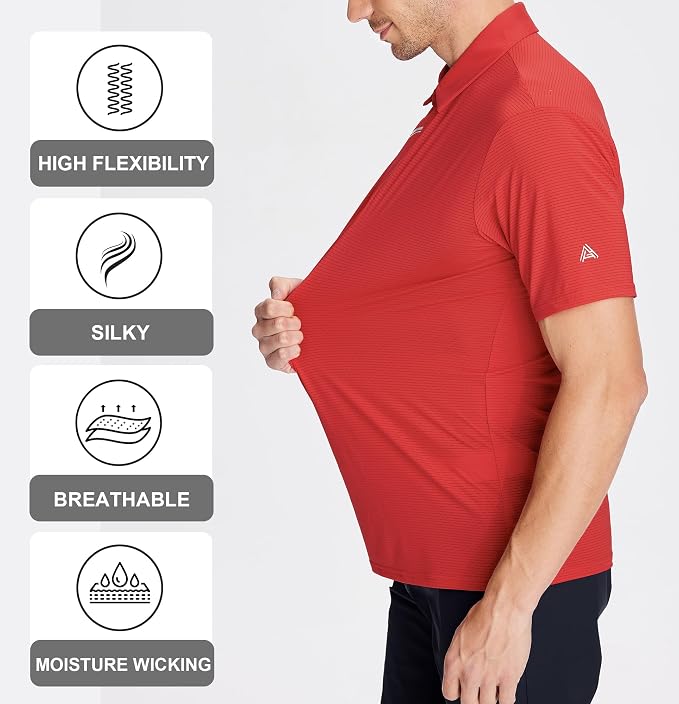 Esabel.C Jacquard Golf Shirts for Men Moisture Wicking Short Sleeve Performance - Image 3