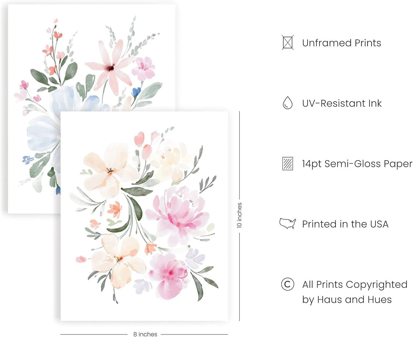 HAUS AND HUES - Set of 4 Flower Posters, Wall Decor, Floral Prints, Flower Pictures, Botanical Prints (Unframed, 8x10)