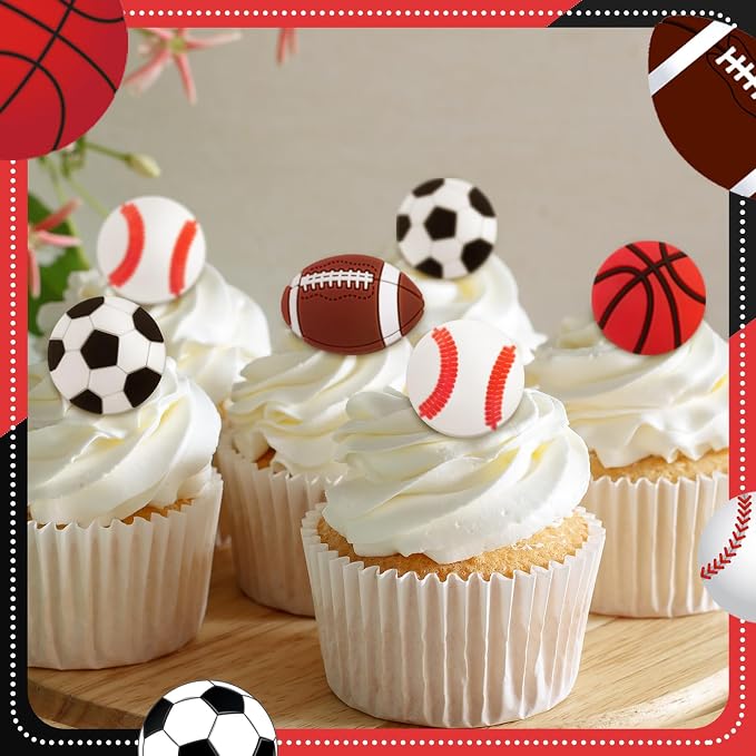 Honeydak 48 Pcs Sports Cupcake Toppers Basketball Softball Football Soccer - Image 5