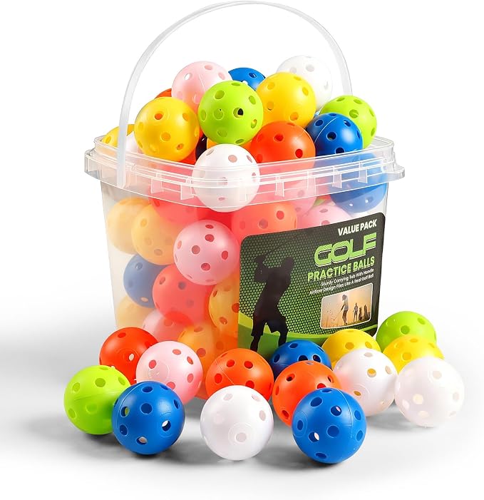 Golf Practice Balls Plastic Value 50 Pack and Golf Ball Bucket by AmySport