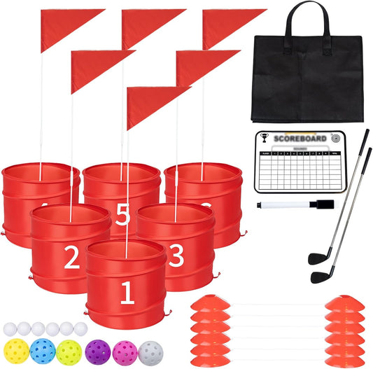 6 Holes-Outdoor Backyard Golf Game Set,Outdoor Yard Golf Chipping Game with 2 Clubs,Ball and Flag,Fun for All Crowd, Perfect for Beach,Park,Lawn and Camping