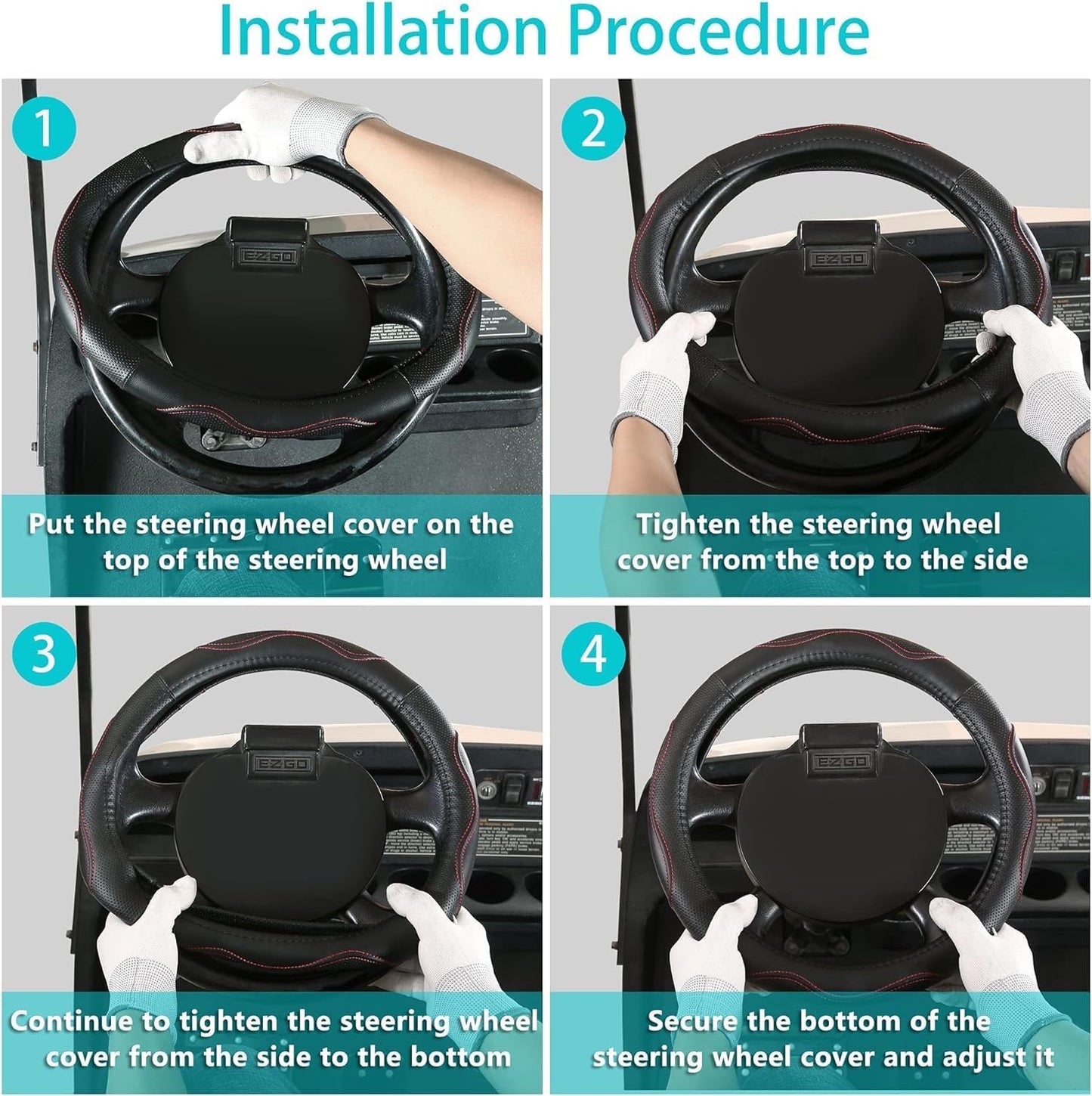 10L0L 13 Inch Golf Cart Steering Wheel Covers for EZGO TXT&RXV, Upgraded Microfiber Anti-Slip Steering Wheel Cover with Pu Leather