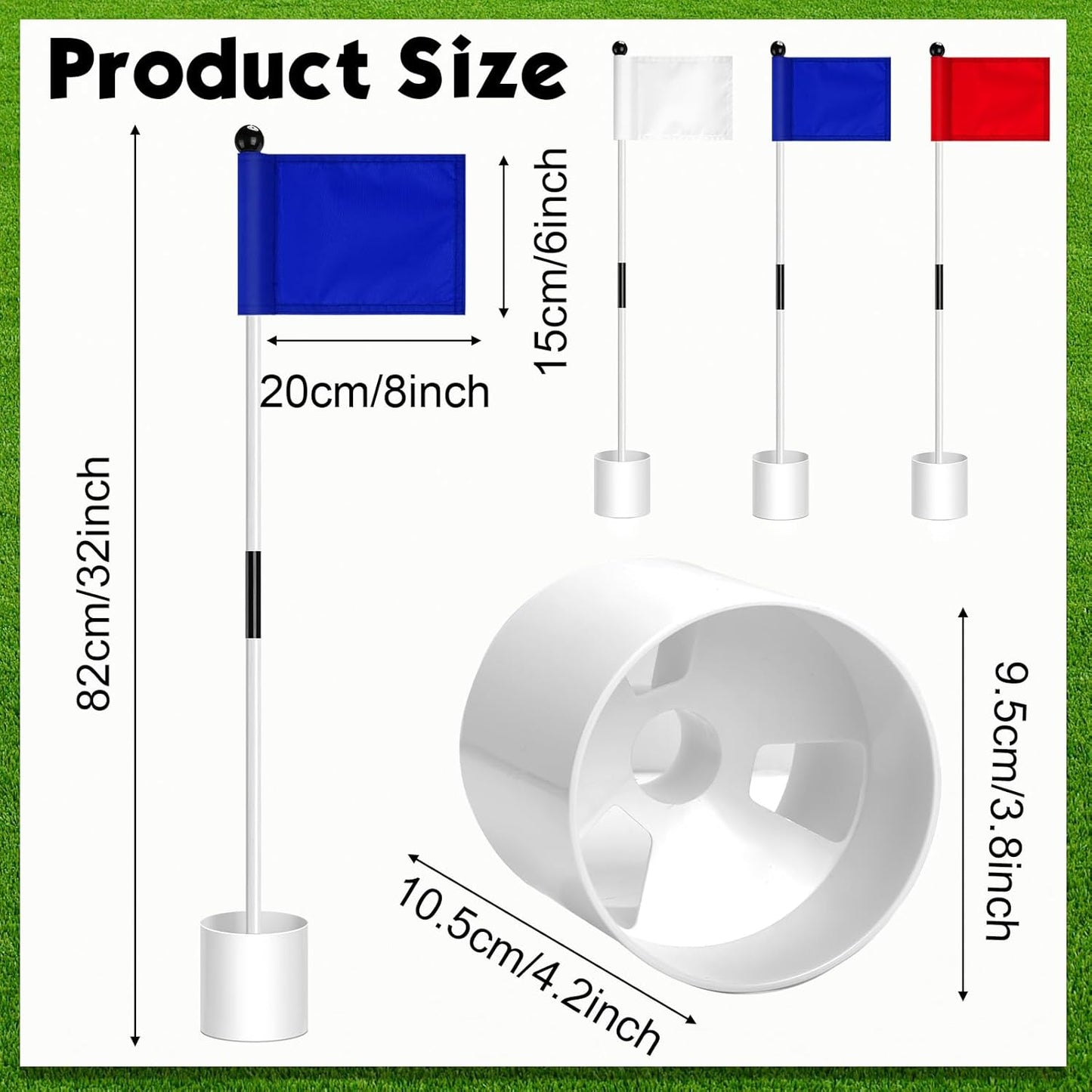 Hungdao 3 Piece Golf Flagstick Mini Putting Green Flag for Yard Golf Pin Hole Cup and Flag Set Portable Practice Putting Green Flagsticks for Driving Range Backyard(Assorted)