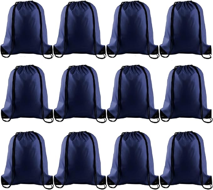 KUUQA 12Pcs Drawstring Backpack Bags Bulk Navy Blue Drawstring Bag Foldable Gym by KUUQA