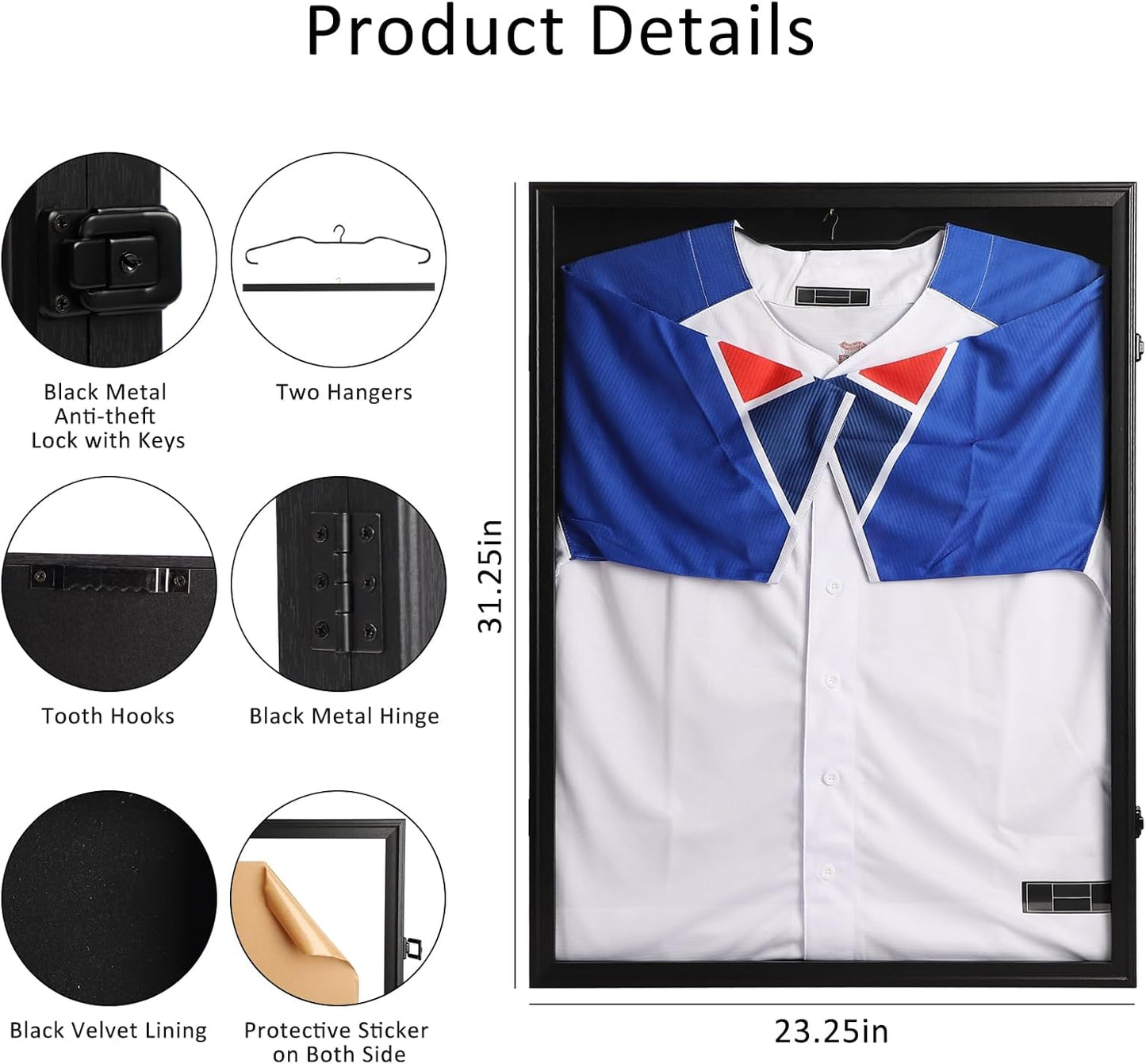 IHEIPYE Jersey Frame Display Case Black Lock-3 Pack,Large Shadow Box Lockable with 98% UV Protection Acrylic and Hanger for Baseball Basketball Football Soccer Hockey 2XL Sport Jersey Shirt
