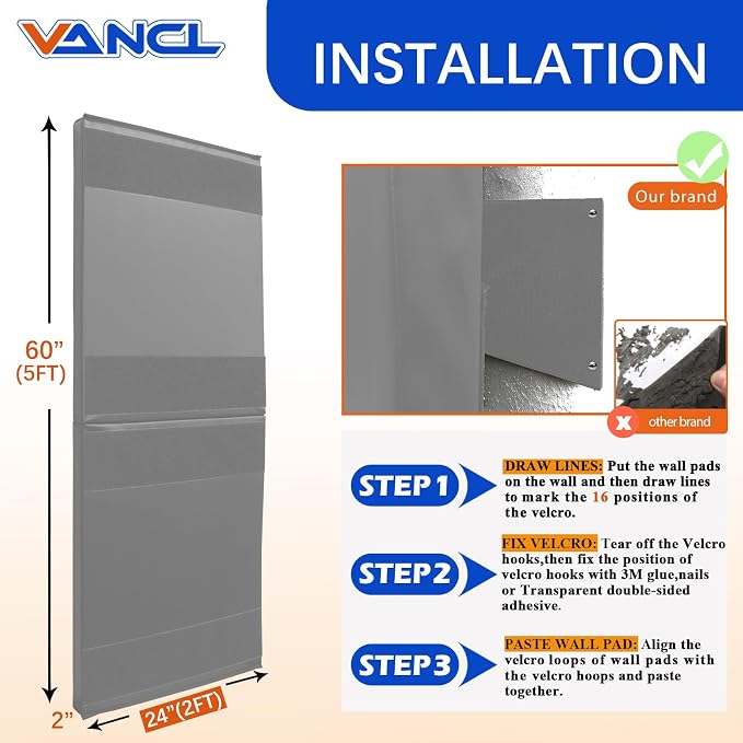 Gym Padding Wall Pads for Gym Wall Mats Basketball Wall Padding 2" Thick Foam - Image 2