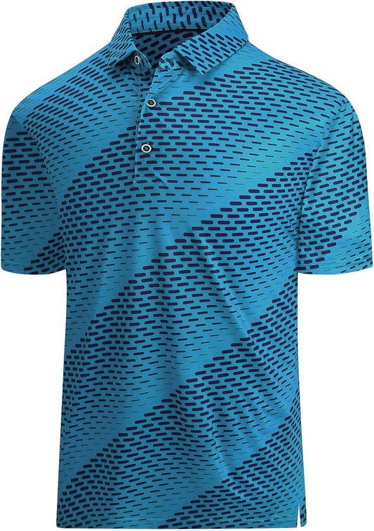 Hodaweisolp Golf Shirts for Men Dry Fit Print Moisture Wicking Performance Short Sleeve Polo Shirt