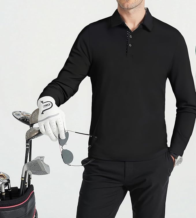 Alex Vando Mens Golf Shirt Moisture Wicking Quick-Dry Solid Long Sleeve Polo - Image 4
