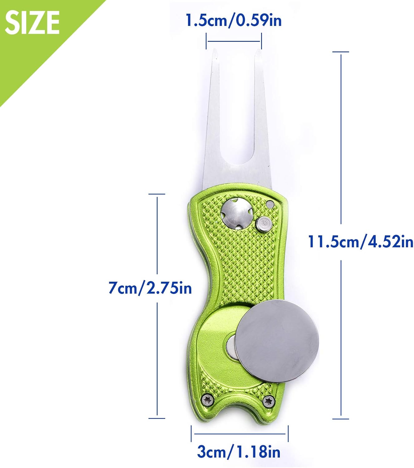 2 Pack Metal Foldable Golf Divot Tool with Pop-up Button & Magnetic Ball Marker (Pack of 2, Fish Design)