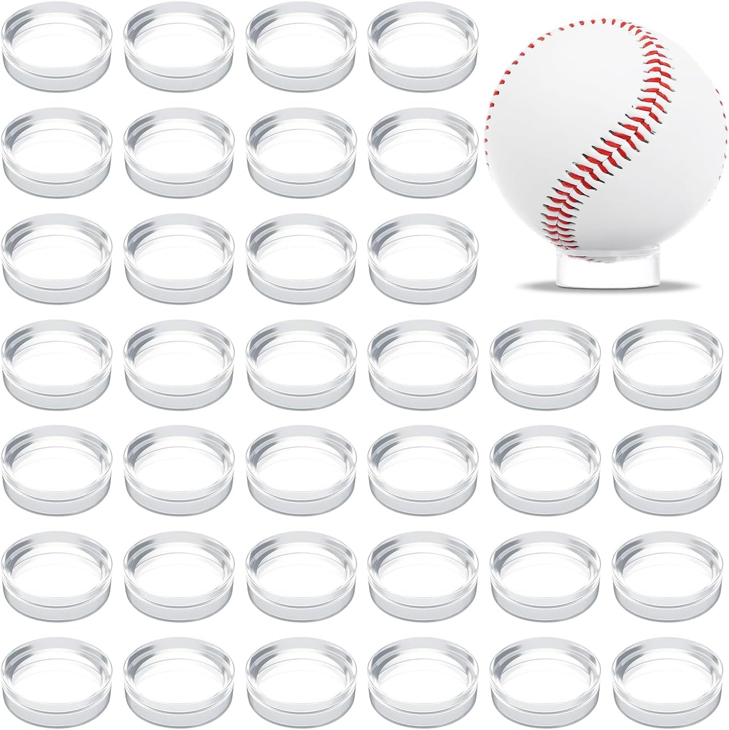 100 Pcs Baseball Holder for Baseball Display Case 1.22 Inches Round Acrylic Stands for Display Case, Clear Ring Stand for Sphere Holder, Small Balls Stands, Golf Ball, Egg Stand, Marble, Softball