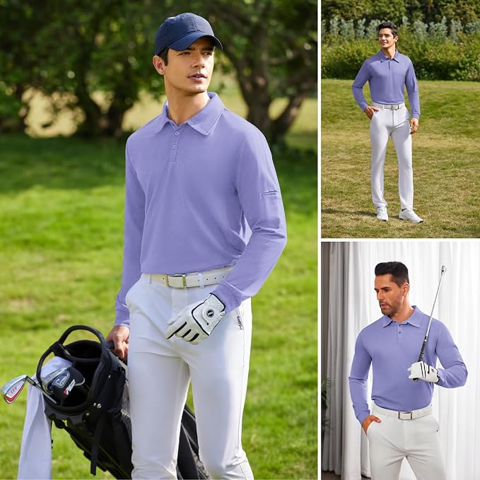 Deyeek Men's Polo Shirts Long Sleeve Golf Polo Shirts - Image 2