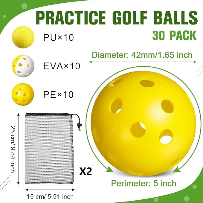 30 Pack Practice Golf Balls 42mm Rubber EVA Plastic Golf Training Ball High - Image 2