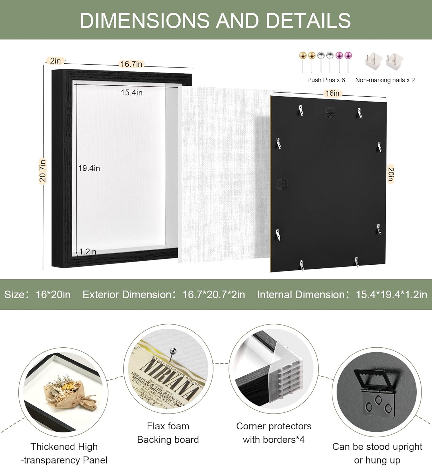 16x20 Shadow Box Display Case Picture Frame with Soft Linen Back, Large Deep Black Shadow Box 16x20 for Flowers Medal Display Case Jersey pet Graduation Memorabilia Baby Ltems Crafts Photos