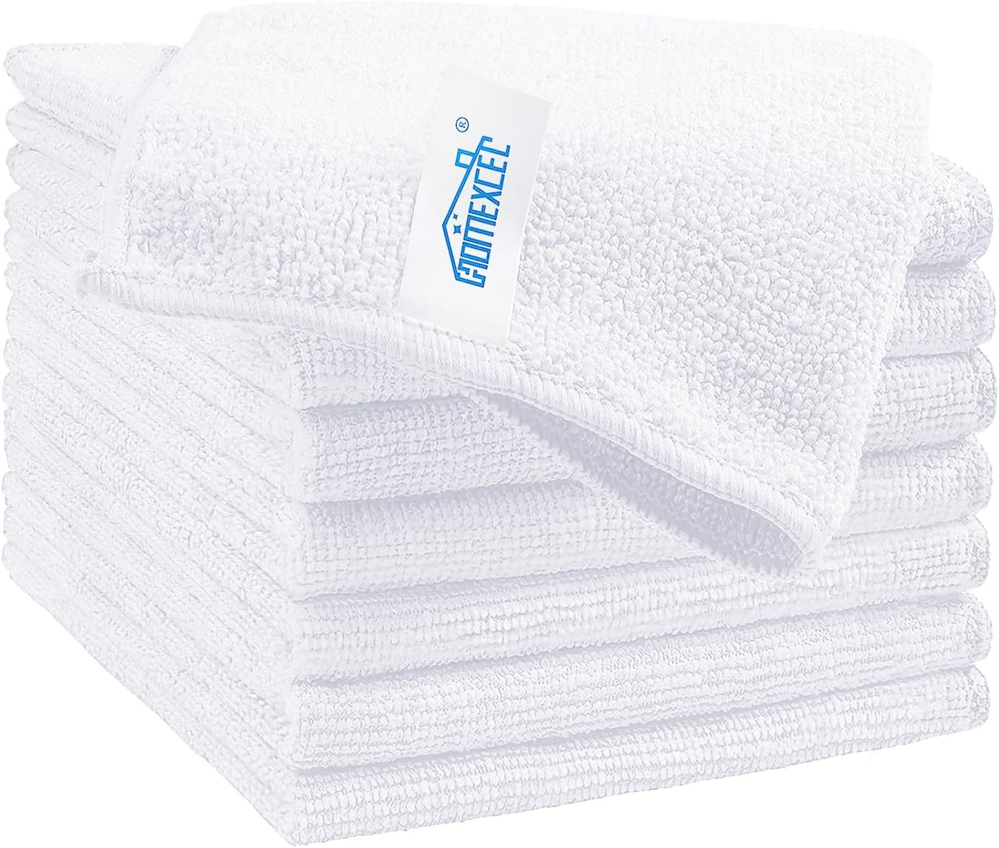HOMEXCEL White Microfiber Cleaning Cloth, 8 Pack Cleaning Towels for Kitchen, Lint Free, Scratch-Free, Highly Absorbent, and Reusable Cleaning Rags for House, Window and Glass, Cars, 11.5 X11.5 inch