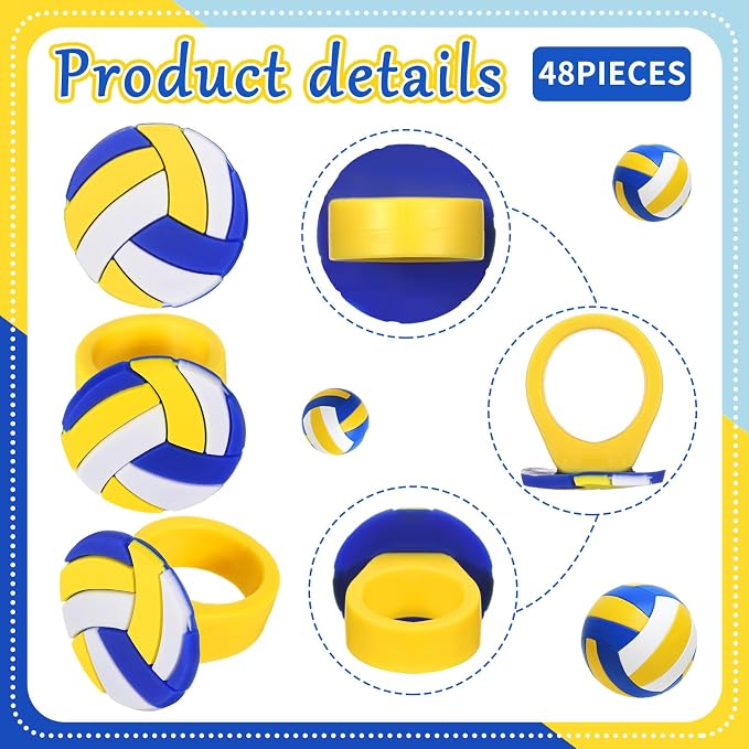 Honeydak 48 Pcs Volleyball Cupcake Rings Toppers Decoration Sport Ball Theme - Image 3