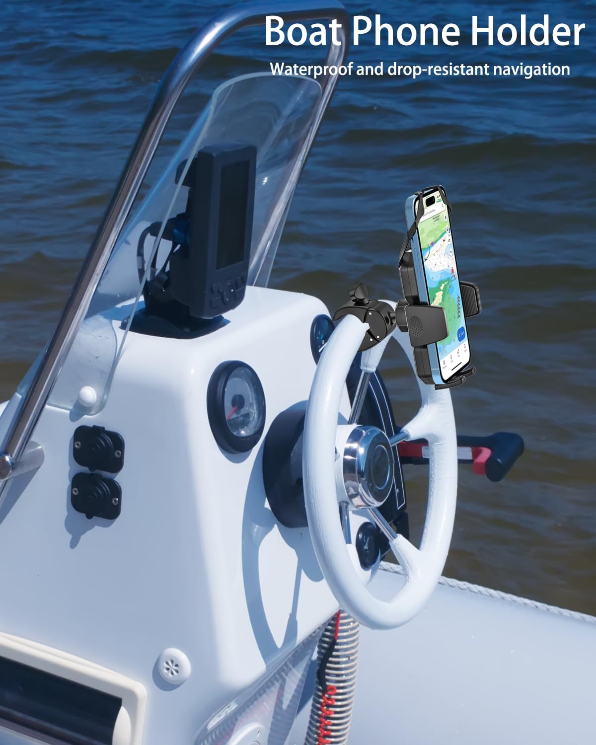 2025 Upgraded Silicone Straps Phone Holder Mount for Boat Helm, Golf Cart, Stroller, Treadmill, Mic Stand, Spin Bike, Handlebar Clamp for 4-7" iPhone 17 Pro Max Air, 16 15 14 13 12, S25 and Smartphone