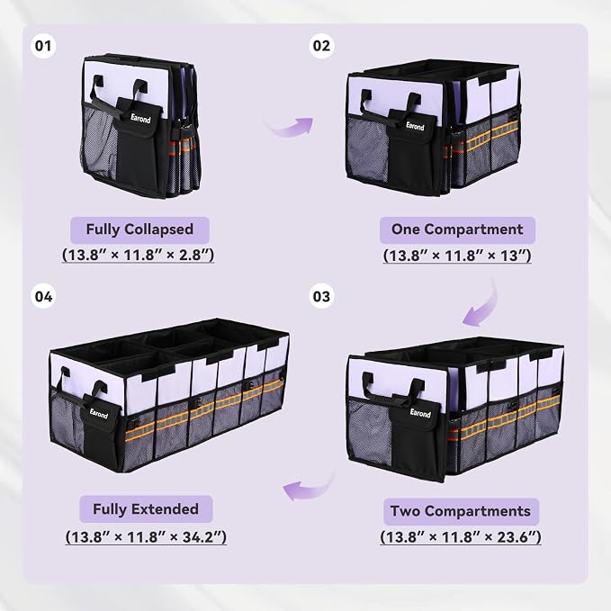 Car Trunk Organizer with Lid, Collapsible Car Storage Organizer with Multi - Image 3