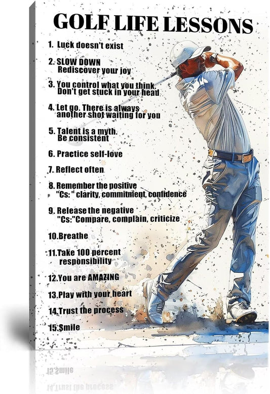 Golf Wall Art Golf Sports Poster Inspirational Quotes Picture Wall Decor Canvas Print Golf Sign Painting Artwork for Living Room Office Club Home Decorations Framed Ready to Hang (24 x 36 inch)