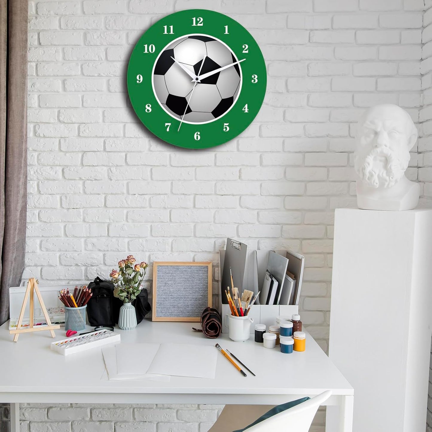 12 Inch Sports Wall Clocks with Silent Clock Movement and Battery Operated, Great Decor for Bedroom, Living Room or Classroom (Football Wall Clock)