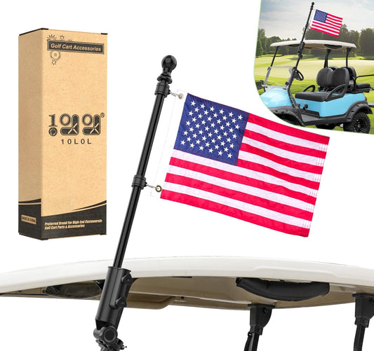 10L0L Golf Cart Flag Holder, Flag Pole Kit for Yamaha Club Car DS/Precedent and EZGO TXT/RXV Golf Cart, Embroidered USA Flag (12"×18") Included