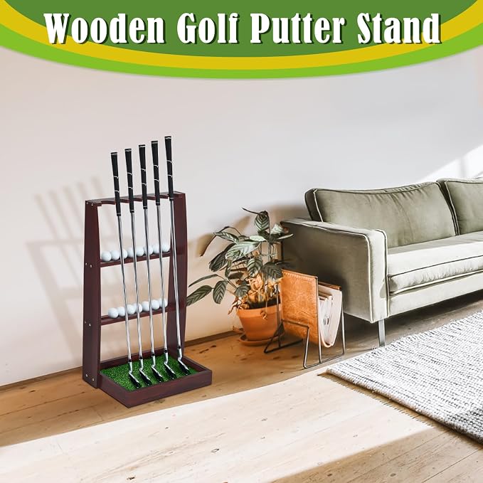 Lenwen Golf Putter Stand Wooden Display Rack Golf Club Holder Stand - Image 5