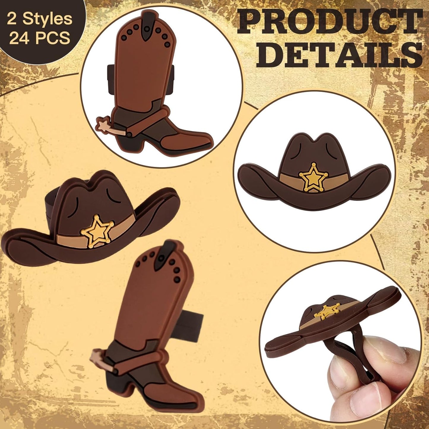 24PCS Cowboy Cupcake Ring Toppers Western Party Hat Boot Cupcake Decorations Rodeo Cupcake Toppers for Western Theme Birthday Party Baby Shower Cake Decorations Supplies