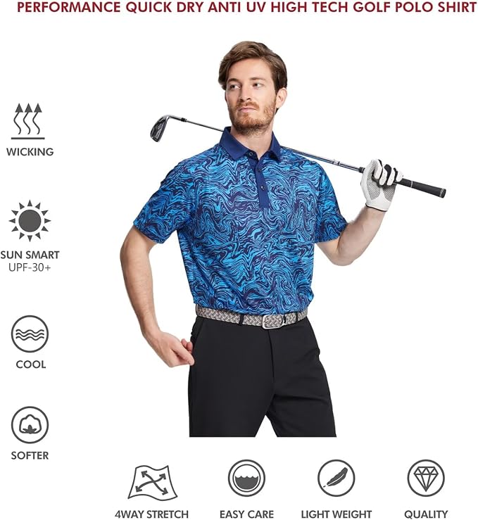 Golf Shirts for Men Dry Fit Short Sleeve Print Performance Moisture Wicking - Image 5