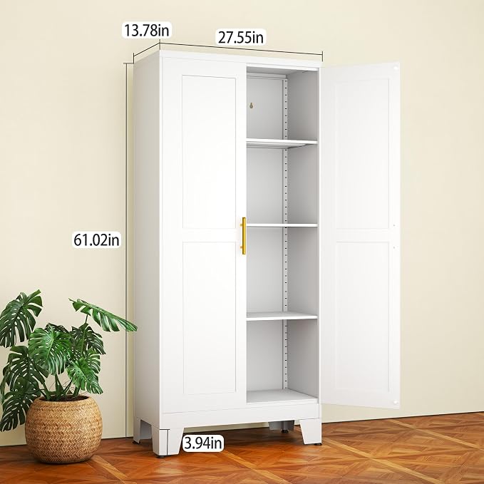White Metal Storage Cabinet, Kitchen Pantry Storage Cabinet - Image 2