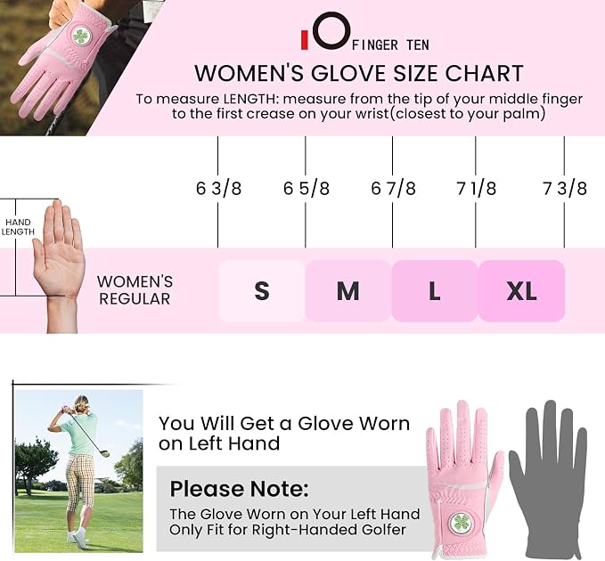 Womens Golf Glove with Clover Ball Marker 1 Pack, All Weather Grip Microfiber & - Image 6