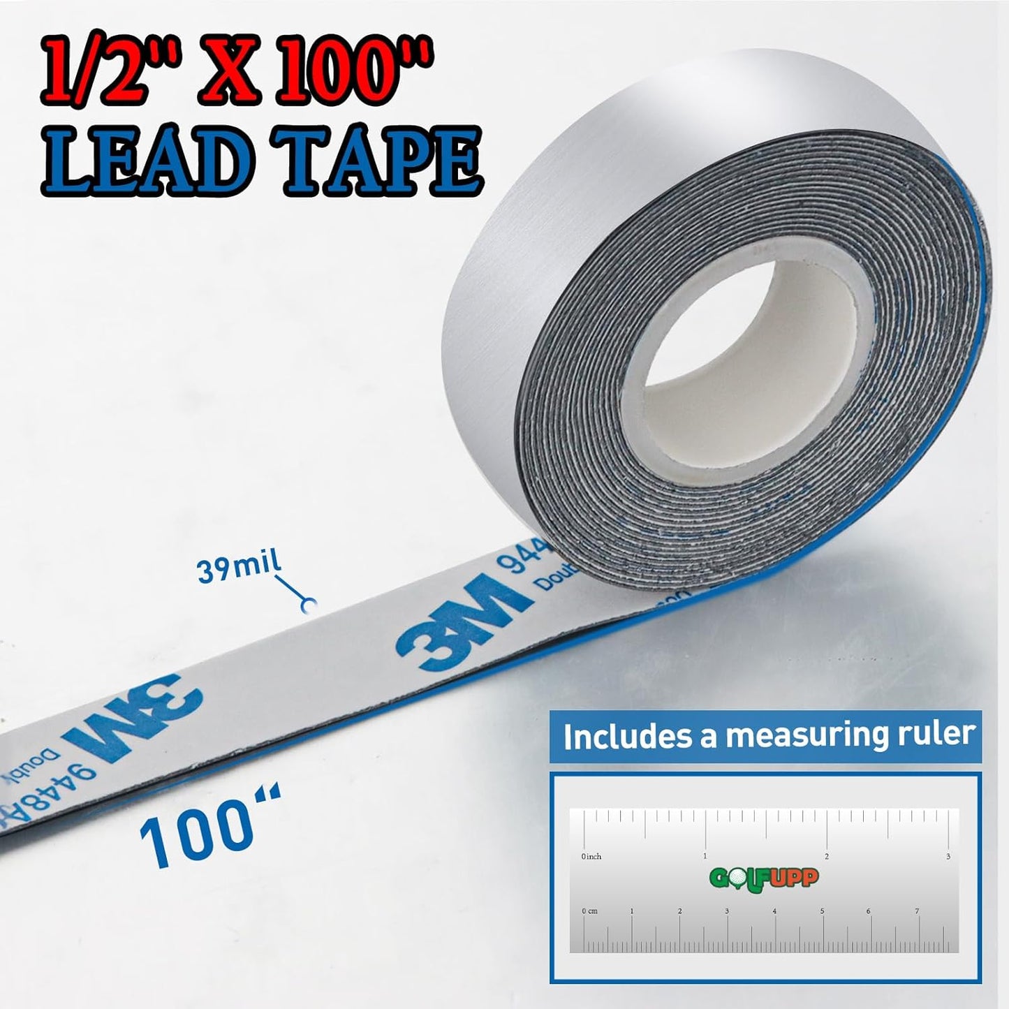 0.5 Grams Per Inch High Density Lead Tape | 1/2''x 100'' Adhesive Lead Tape | Add Swing Weight for Golf Tennis Racket Pickleball Paddle Adjust Weight