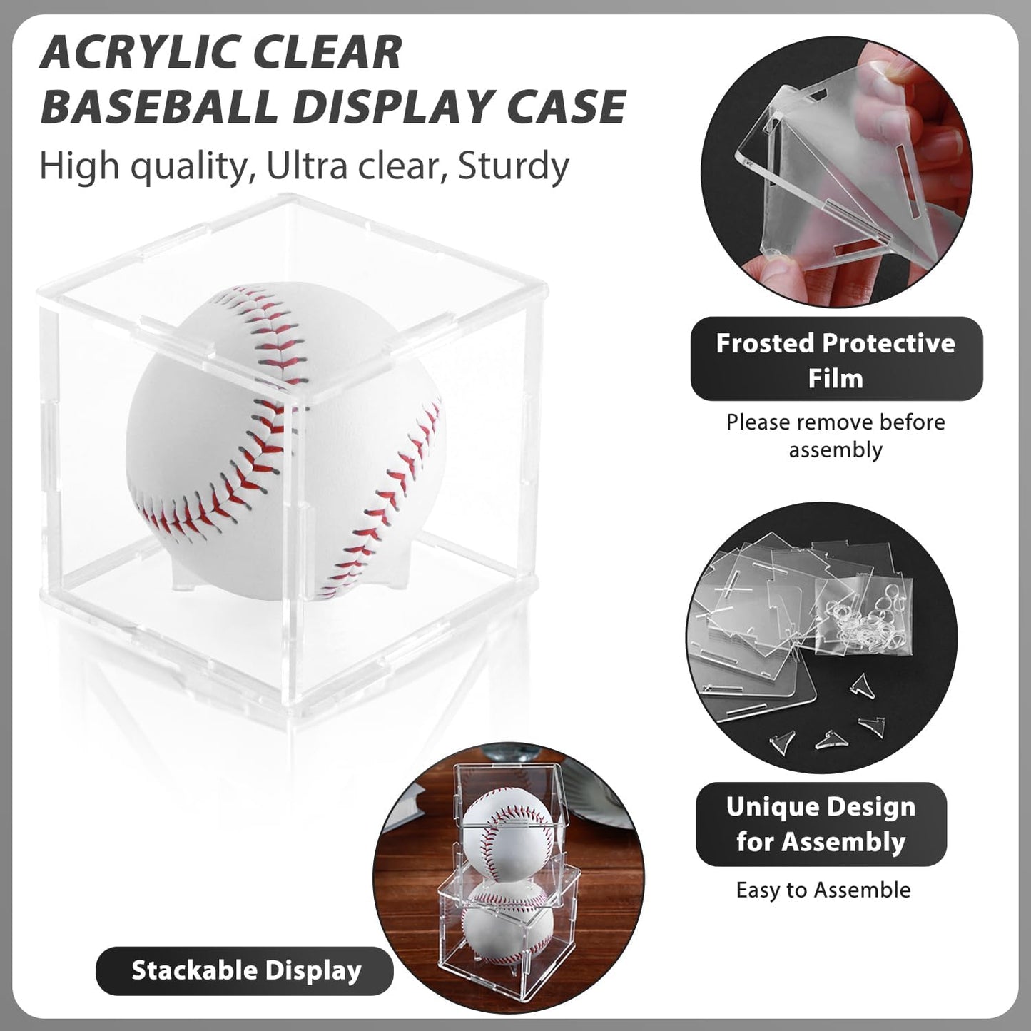12 Pack Assembled Baseball Display Case, UV-Blocking Acrylic Baseball Holder Display Case, 3.2 Inch Cube Clear Softball Holder Box, Signed Baseballs Protector for Collectibles, Tennis Ball