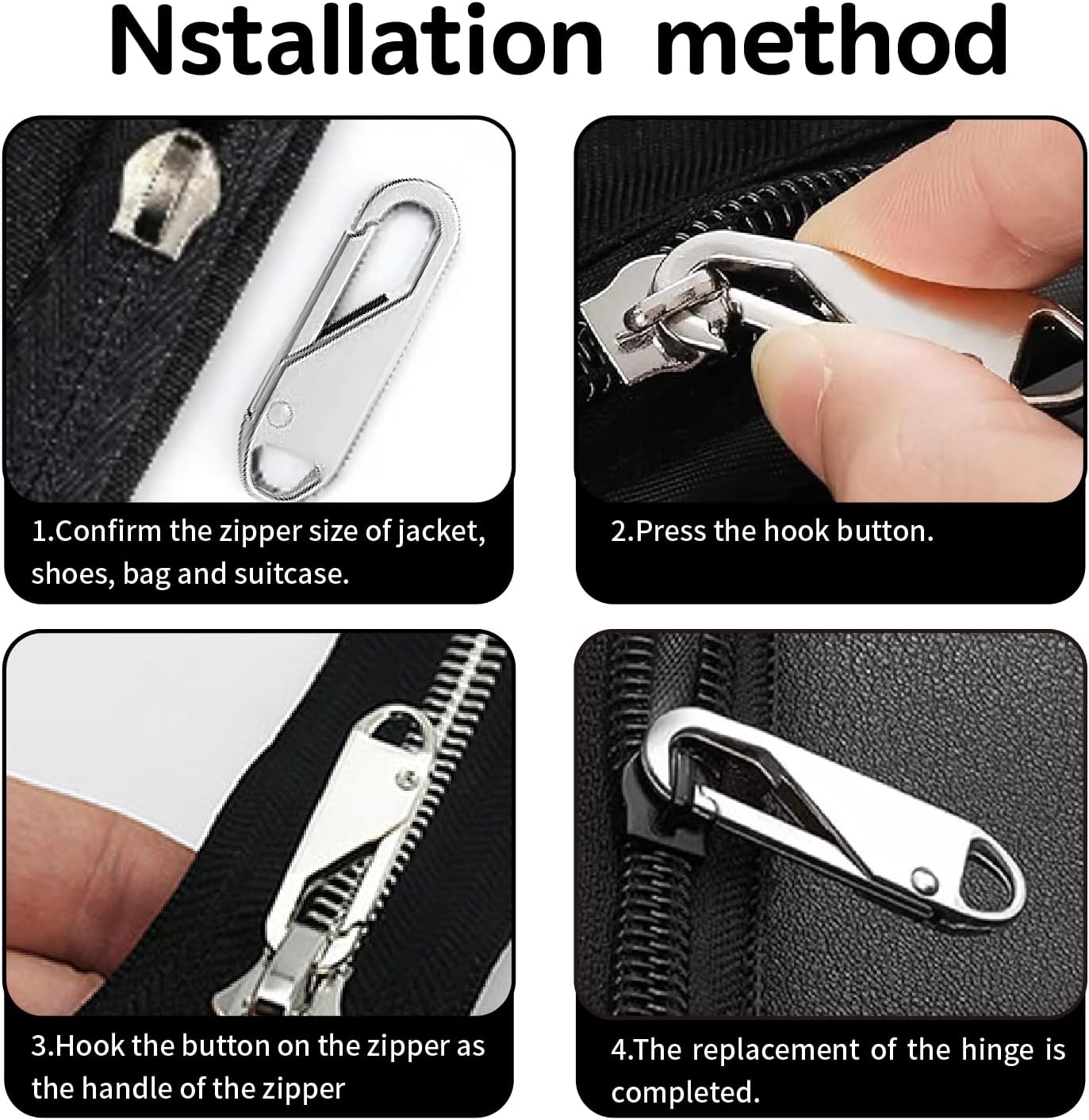 12Pcs Zipper Pull, Metal Zipper Pull Replacement, Detachable Zippers Pull Tabs, Metal Zippers Handle Mend Fixer Tab Repair, for Luggage Suitcase Backpacks Jacket