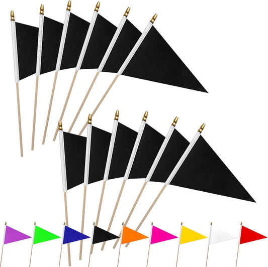 20 Pack Solid Color Black Blank Pennant Flags on Wood Stick Small Mini Plain DIY Graffiti Flags,Decorations for Parades,Grand Opening,Kids Birthday,Sports Clubs,5x8 Inch