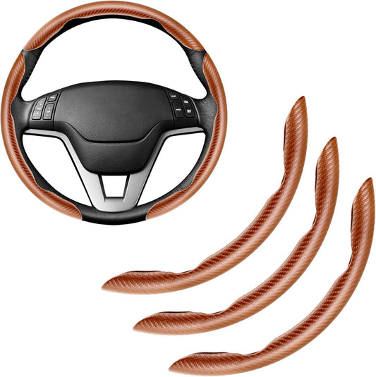 Amiss Carbon Fiber Steering Wheel Cover - 3pc Butterfly Segmented Protection, Champagne