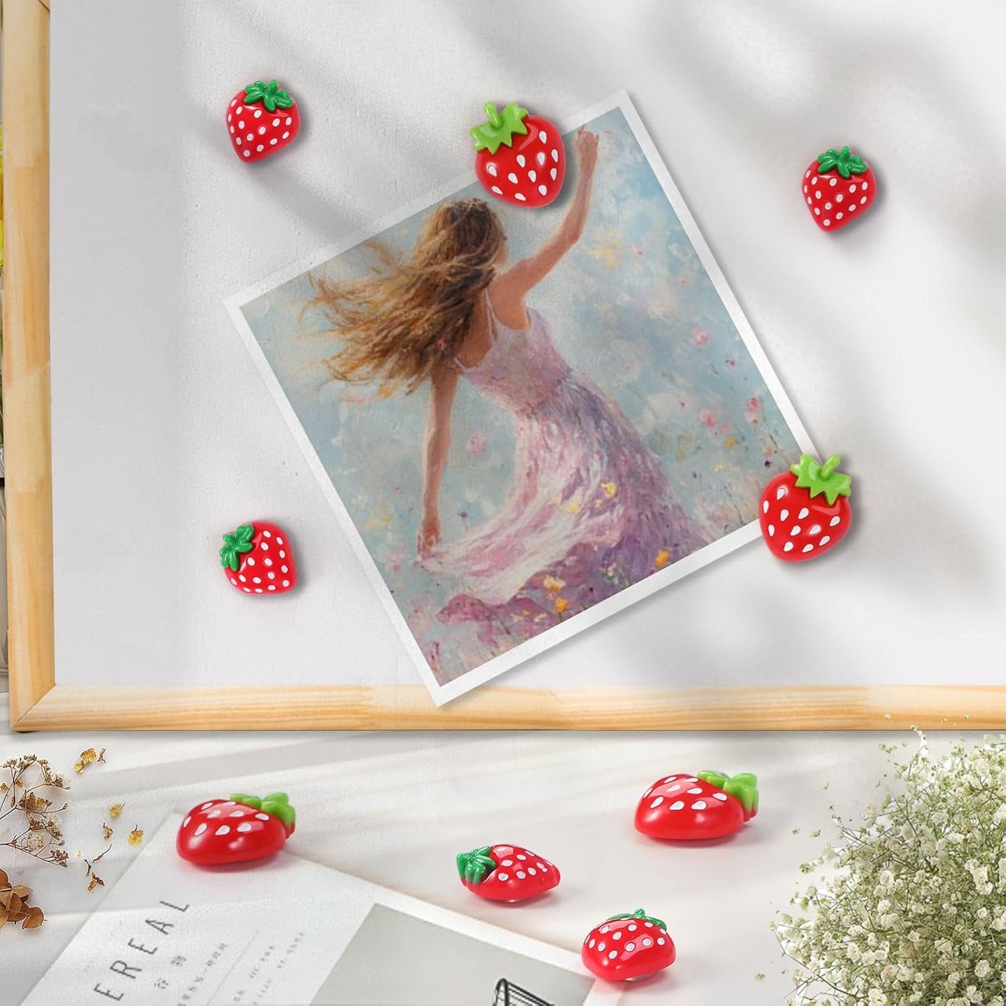 12Pcs Strawberry Refrigerator Magnets, Cute Red Fridge Magnet, Funny Resin Decorative Magnets for Kitchen, Office,Locker Decor (Red Strawberry, 12Pack)