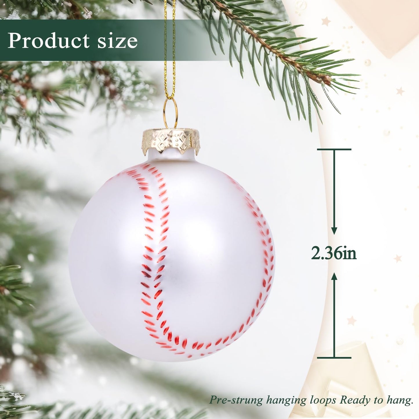 2.36” Christmas Baseball Glass Blown Ornament, 2025 Hand-Painted Sports Ball Decoration for Xmas Tree Holiday Decor Gifts