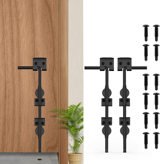 12" Cane Bolt Heavy-Duty Drop Rod for Gate, Heavy Duty Gate Latch for Wooden Fence Metal Gates, Vinyl Fence Gate Land Latch, Floor Latch for Fixing Door to The Ground, Black Coating, 2 Pack