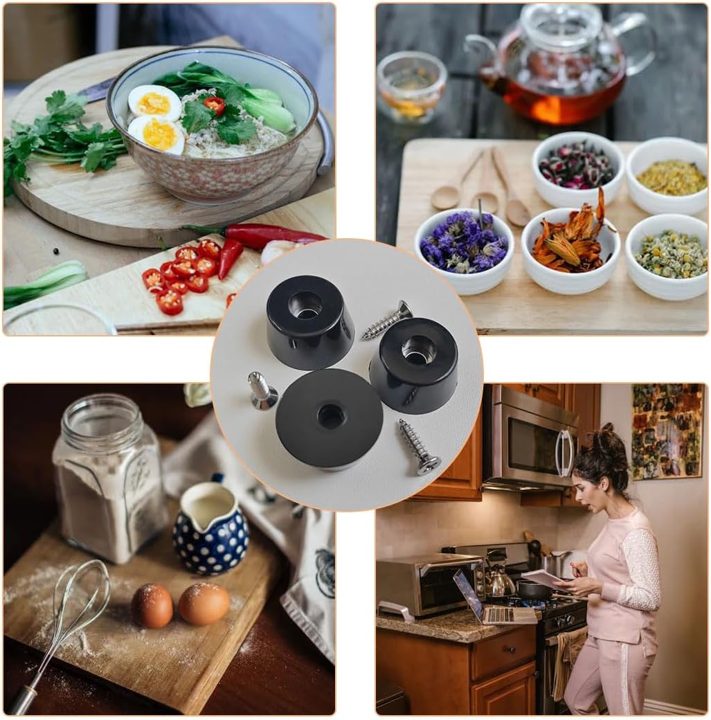 20 PCS Black Rubber Feet with Stainless Screws, Non Slip Rubber Bumper for Cutting Board (0.51" H x 1" D)