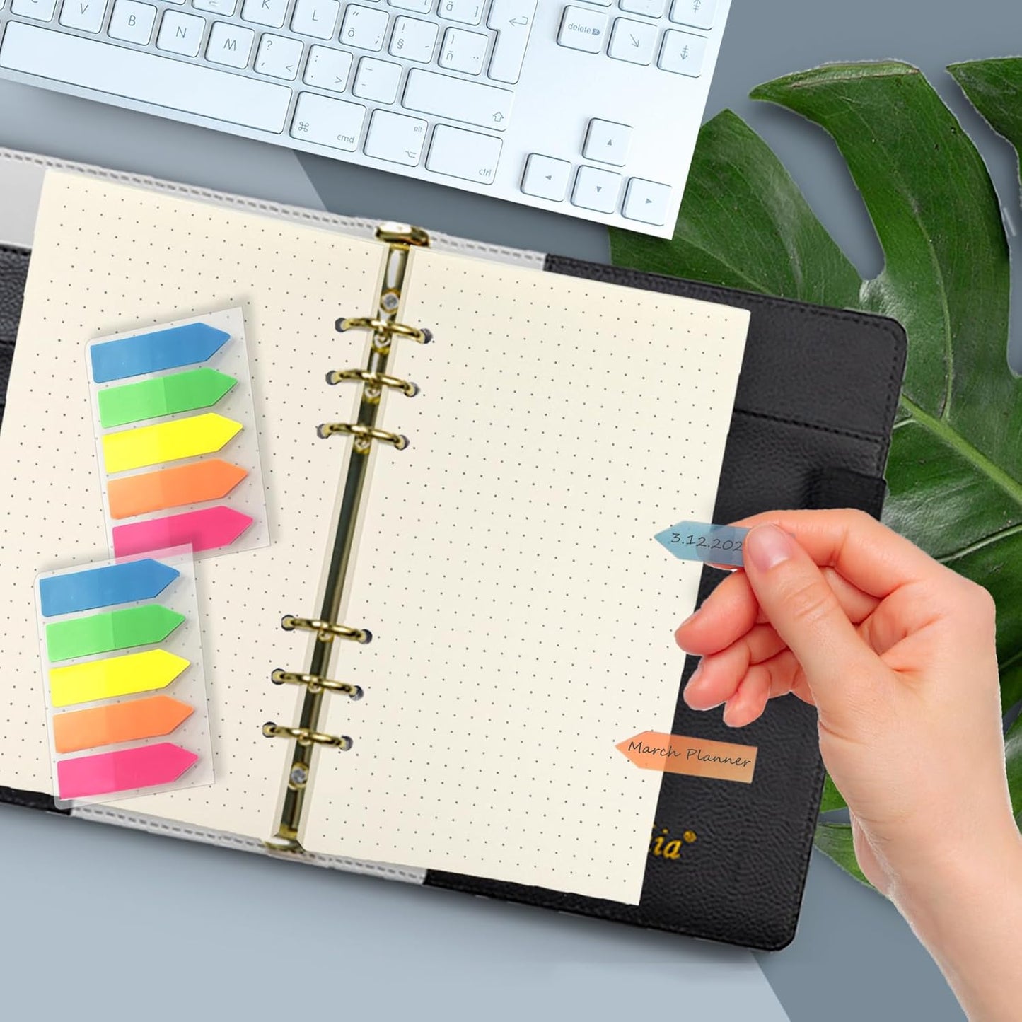 Harphia A6 6 Holes Binder Refill Value Set, 90sheets dotted loose leaf paper with stickers and dividers, planner inserts with binder pockets for A6 binder 6 holes refillable notebook,005dA6dot