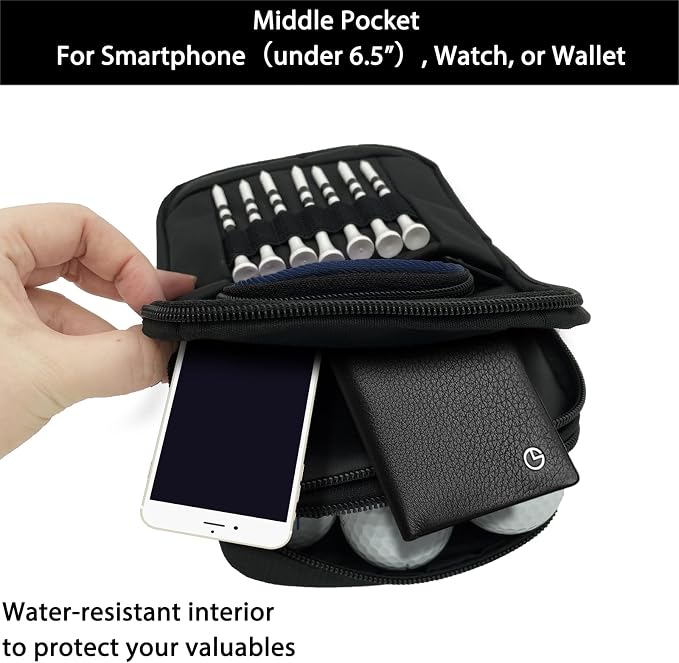Golf Bag Pouch for Balls and Accessories | 3 Zipper Pockets | Detachable Clip | - Image 3