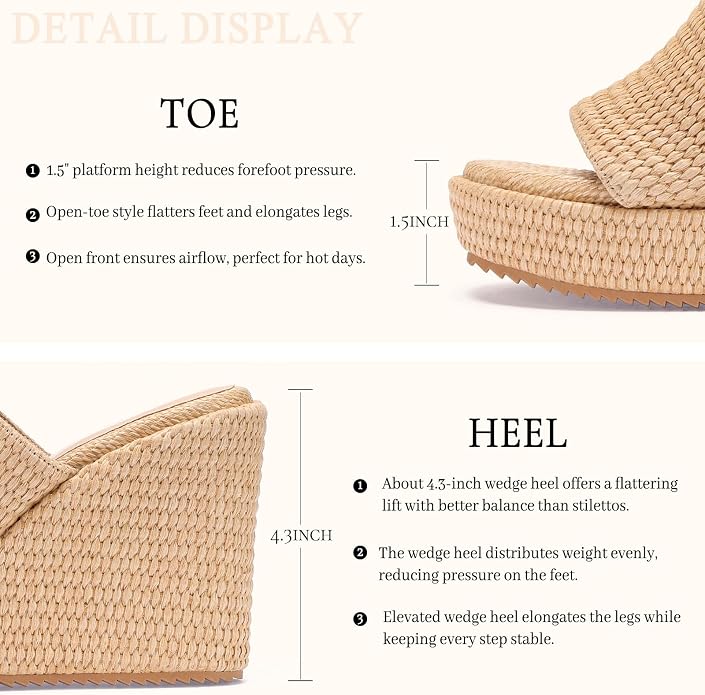 VICKI·VICKI Wedges for Women Platform Sandals Wedge Heels for Sandals - Image 3