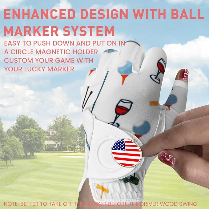 Golf Gloves Women with Ball Marker 2 Pack, Right Handed Golfer Left Hand - Image 4
