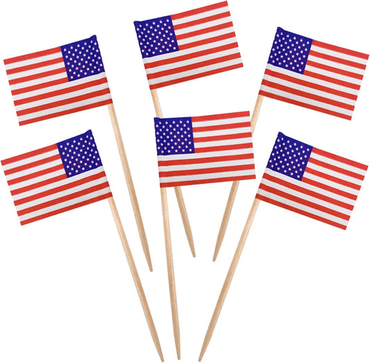 BLUE TOP 100pcs Mini American Flag Toothpicks,4 Inch America Flag picks, Cupcake picks for appetizers/cupcake/desserts,Great for July 4th, Olympic Games Celebration,Longer but better